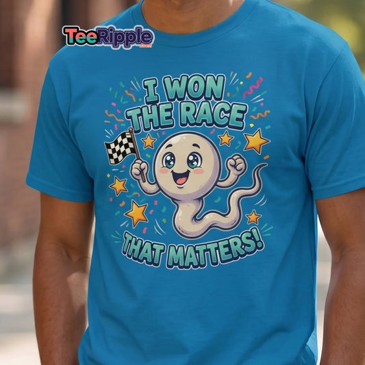 I Won The Race That Matters Funny Sperm T-Shirt - Black - TeeRipple