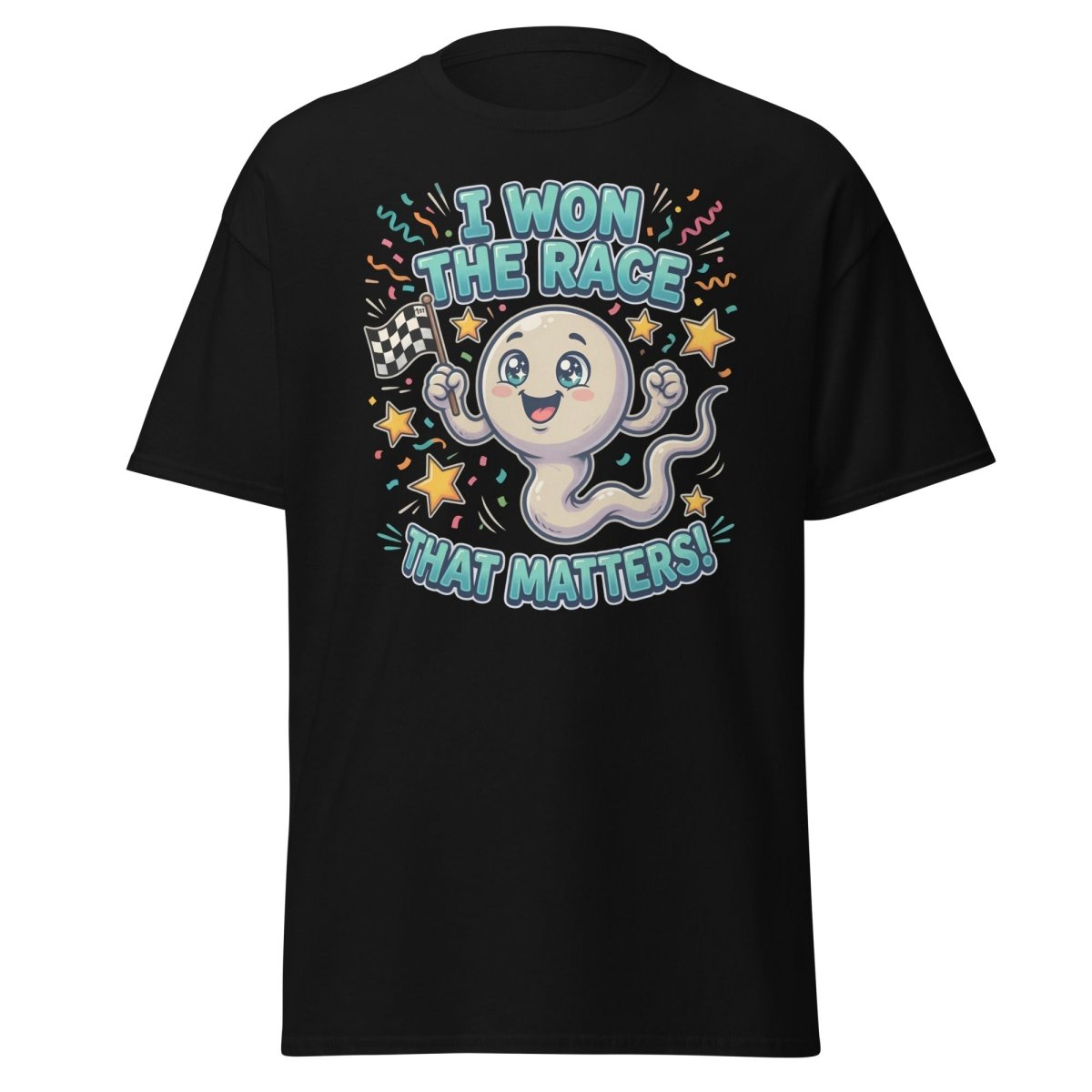 I Won The Race That Matters Funny Sperm T-Shirt - Black - TeeRipple