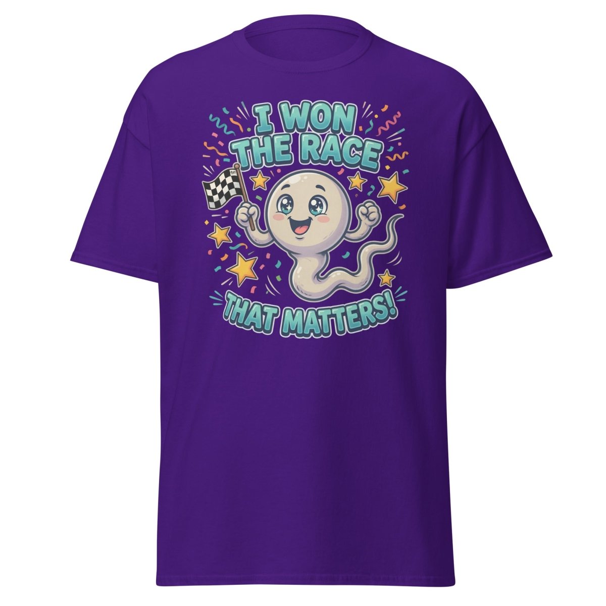 I Won The Race That Matters Funny Sperm T-Shirt - Purple - TeeRipple