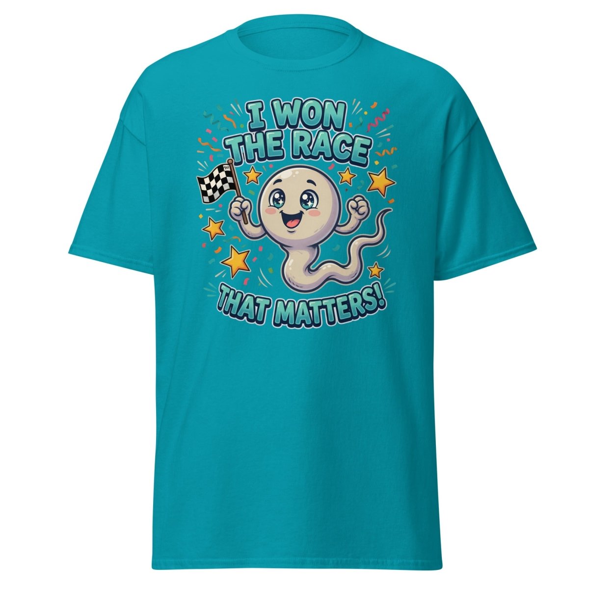 I Won The Race That Matters Funny Sperm T-Shirt - Tropical Blue - TeeRipple