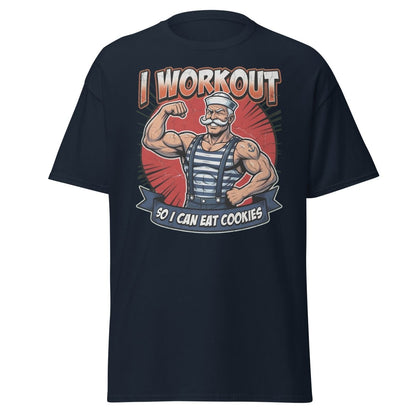 I Workout So I Can Eat Cookies Funny Sailor T-Shirt - Navy - TeeRipple