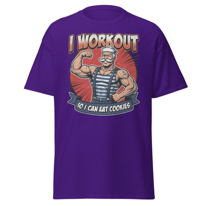 I Workout So I Can Eat Cookies Funny Sailor T-Shirt - Purple - TeeRipple
