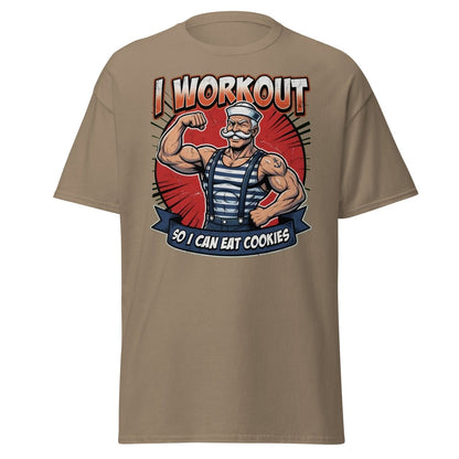 I Workout So I Can Eat Cookies Funny Sailor T-Shirt - Brown Savana - TeeRipple