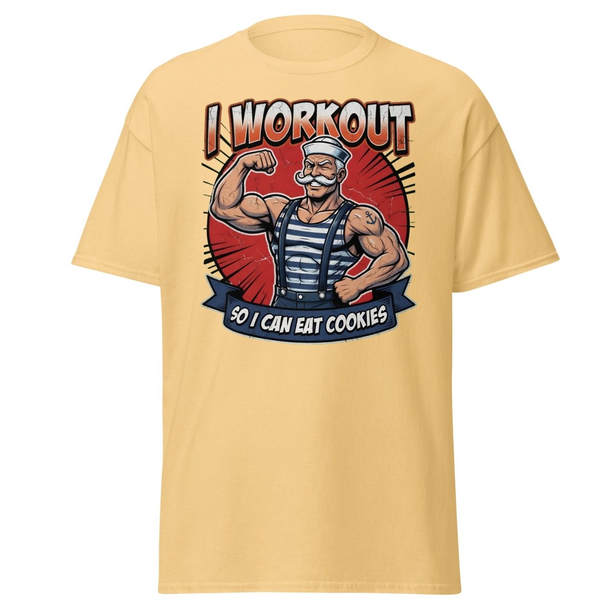 I Workout So I Can Eat Cookies Funny Sailor T-Shirt - Yellow Haze - TeeRipple