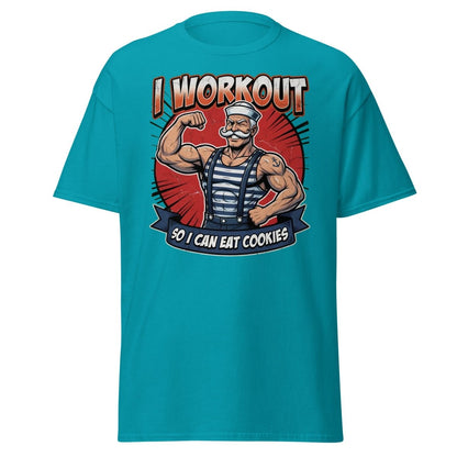 I Workout So I Can Eat Cookies Funny Sailor T-Shirt - Tropical Blue - TeeRipple