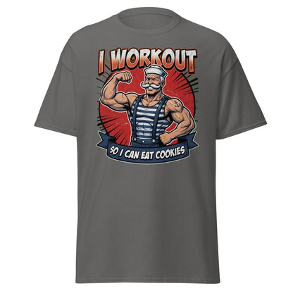 I Workout So I Can Eat Cookies Funny Sailor T-Shirt - Charcoal - TeeRipple
