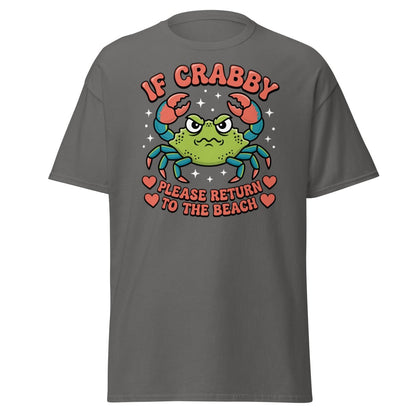 If Crabby Please Return to the Beach Funny Crab Tee - Charcoal - TeeRipple