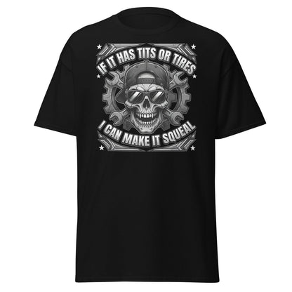 If It Has Tits or Tires T-Shirt - Mechanic Skull Tee - Black - TeeRipple