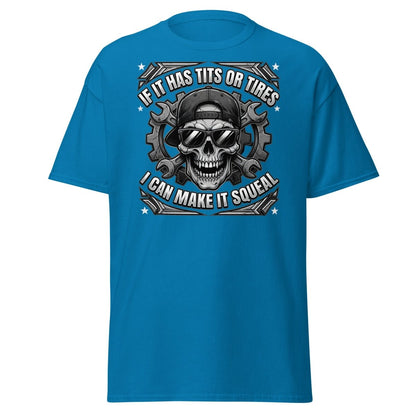 If It Has Tits or Tires T-Shirt - Mechanic Skull Tee - Sapphire - TeeRipple