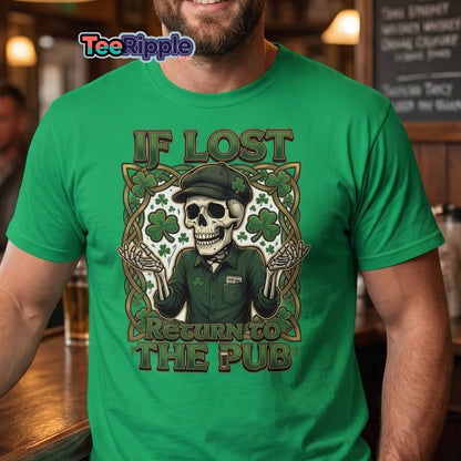 If Lost Return to the Pub Skeleton T-Shirt - Maroon - TeeRipple
