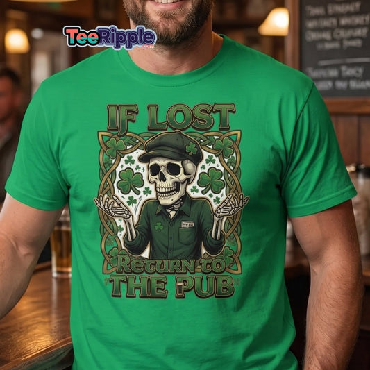 If Lost Return to the Pub Skeleton T-Shirt - Maroon - TeeRipple