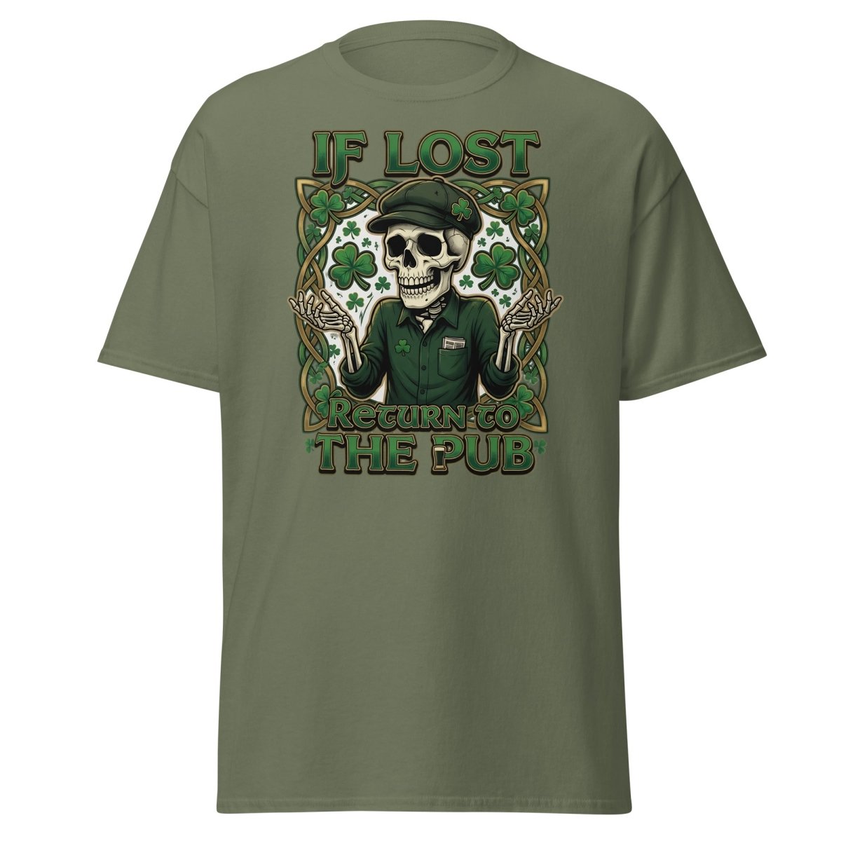 If Lost Return to the Pub Skeleton T-Shirt - Military Green - TeeRipple