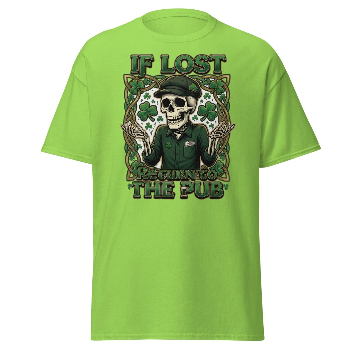 If Lost Return to the Pub Skeleton T-Shirt - Lime - TeeRipple