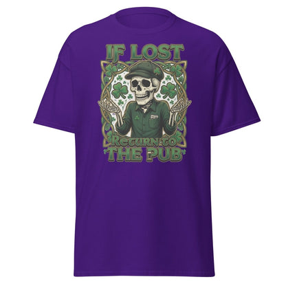If Lost Return to the Pub Skeleton T-Shirt - Purple - TeeRipple