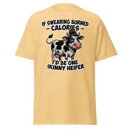 If Swearing Burned Calories Skinny Heifer Cow Tee - Yellow Haze - TeeRipple