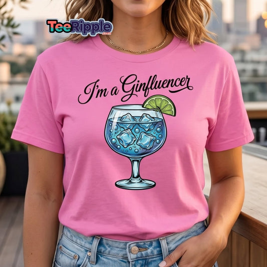 I'm a Ginfluencer T-Shirt - Funny Gin Cocktail Pun Tee - Dark Heather - TeeRipple
