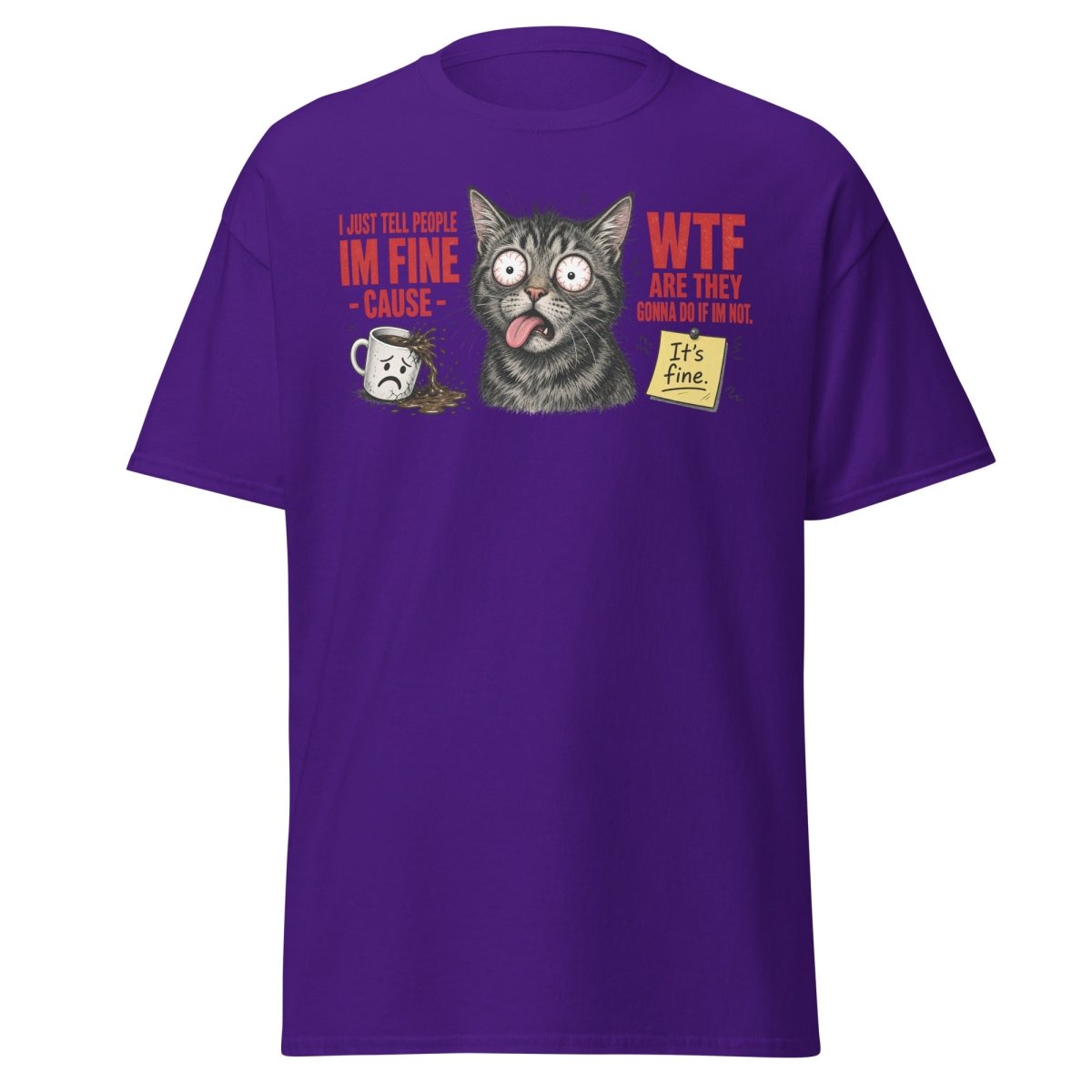 Im Fine WTF Stressed Cat Graphic Tee - Purple - TeeRipple