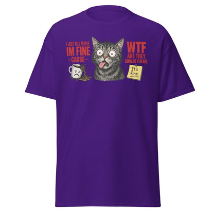 Im Fine WTF Stressed Cat Graphic Tee - Purple - TeeRipple