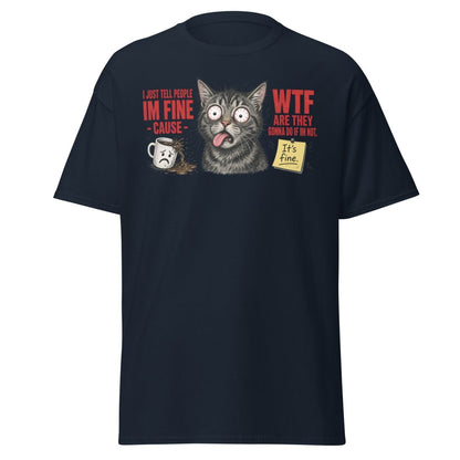 Im Fine WTF Stressed Cat Graphic Tee - Navy - TeeRipple