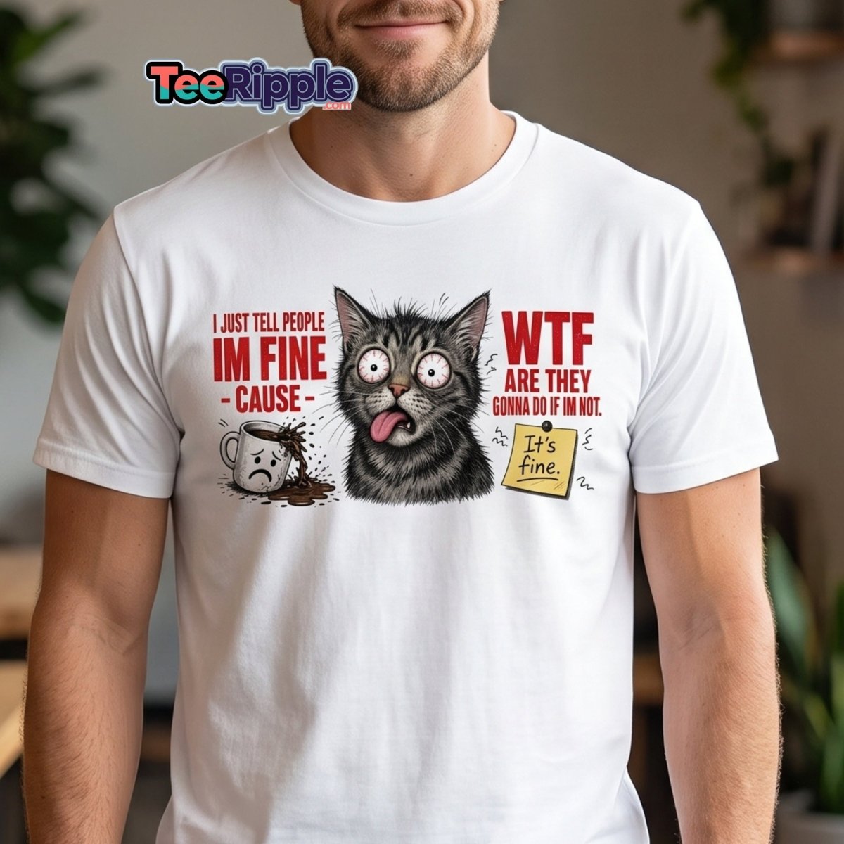 Im Fine WTF Stressed Cat Graphic Tee - Maroon - TeeRipple