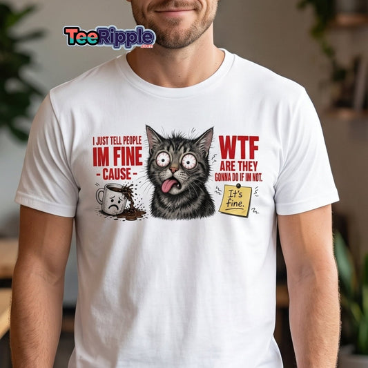 Im Fine WTF Stressed Cat Graphic Tee - Maroon - TeeRipple