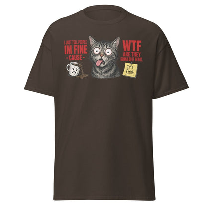 Im Fine WTF Stressed Cat Graphic Tee - Dark Chocolate - TeeRipple