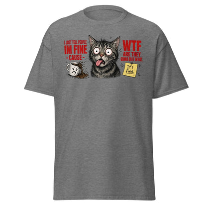 Im Fine WTF Stressed Cat Graphic Tee - Graphite Heather - TeeRipple