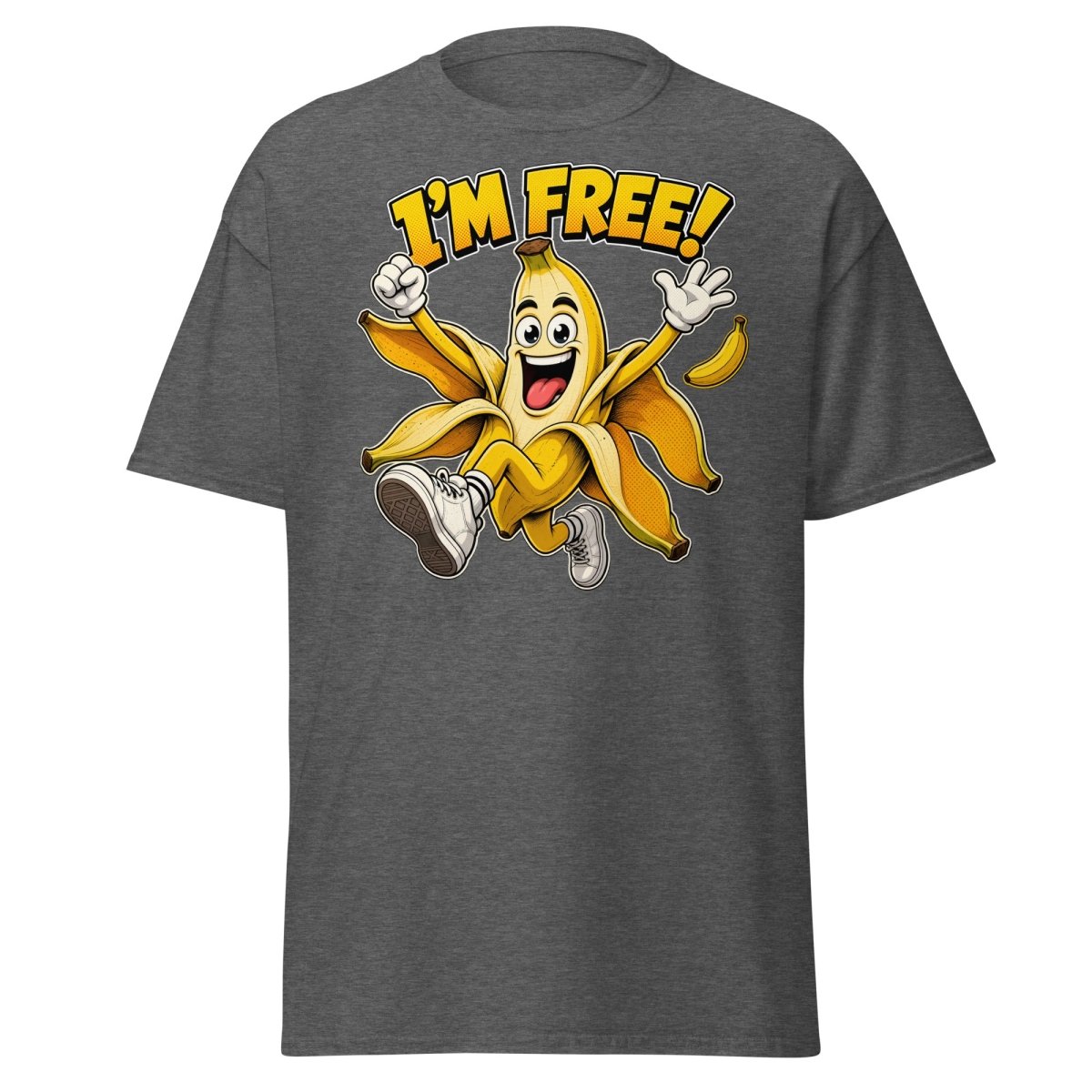 I’m Free Banana T-Shirt – Funny Comic Cartoon Graphic Tee - Dark Heather - TeeRipple