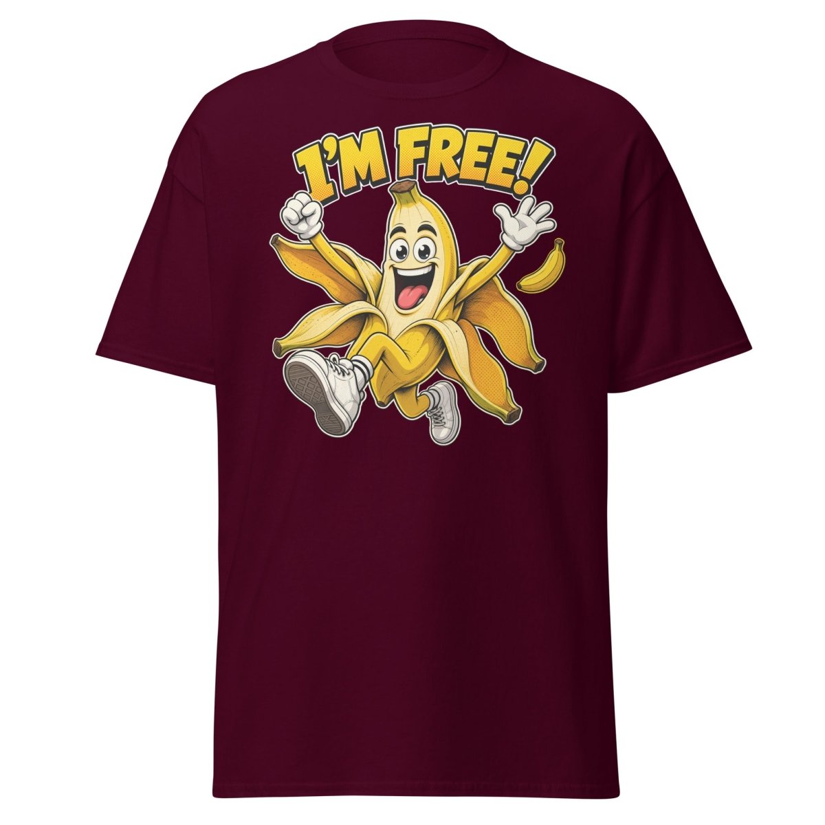 I’m Free Banana T-Shirt – Funny Comic Cartoon Graphic Tee - Maroon - TeeRipple
