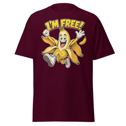 I’m Free Banana T-Shirt – Funny Comic Cartoon Graphic Tee - Maroon - TeeRipple