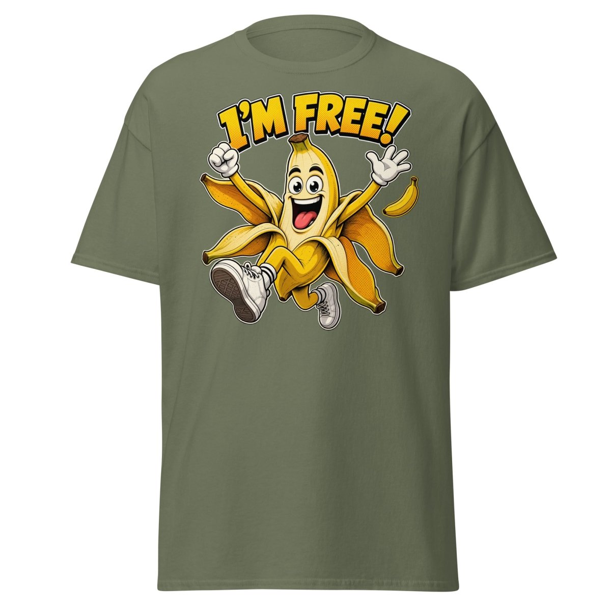 I’m Free Banana T-Shirt – Funny Comic Cartoon Graphic Tee - Military Green - TeeRipple