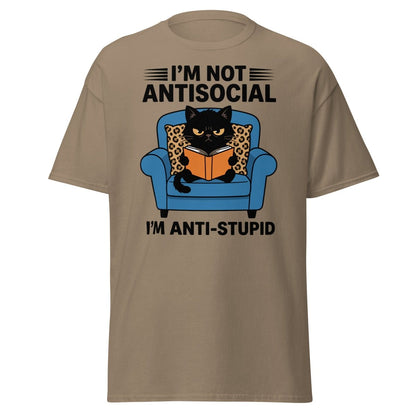 I'm Not Antisocial I'm Anti-Stupid Cat T-Shirt - Brown Savana - TeeRipple