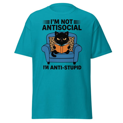 I'm Not Antisocial I'm Anti-Stupid Cat T-Shirt - Tropical Blue - TeeRipple