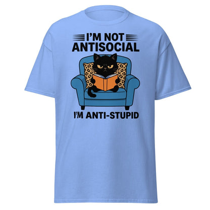 I'm Not Antisocial I'm Anti-Stupid Cat T-Shirt - Carolina Blue - TeeRipple