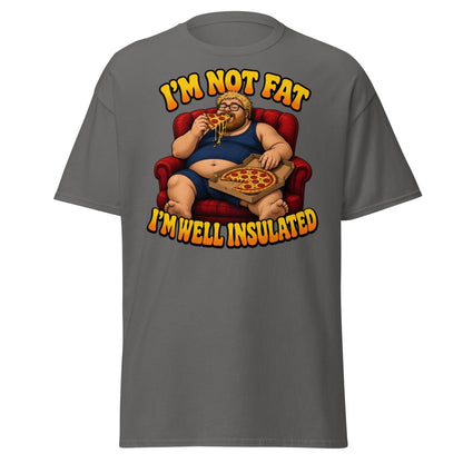 I'm Not Fat I'm Well Insulated Funny Pizza T-Shirt - Charcoal - TeeRipple