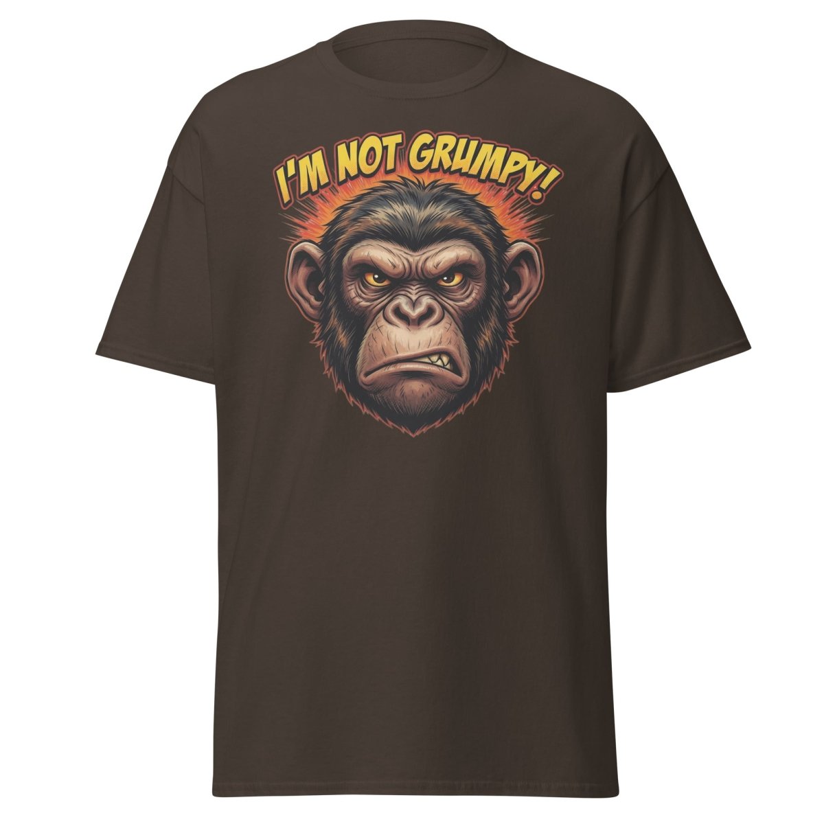 I'm Not Grumpy Monkey T-Shirt | Funny Chimp Tee - Dark Chocolate - TeeRipple
