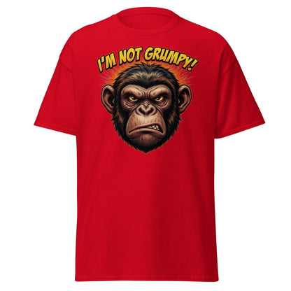 I'm Not Grumpy Monkey T-Shirt | Funny Chimp Tee - Red - TeeRipple