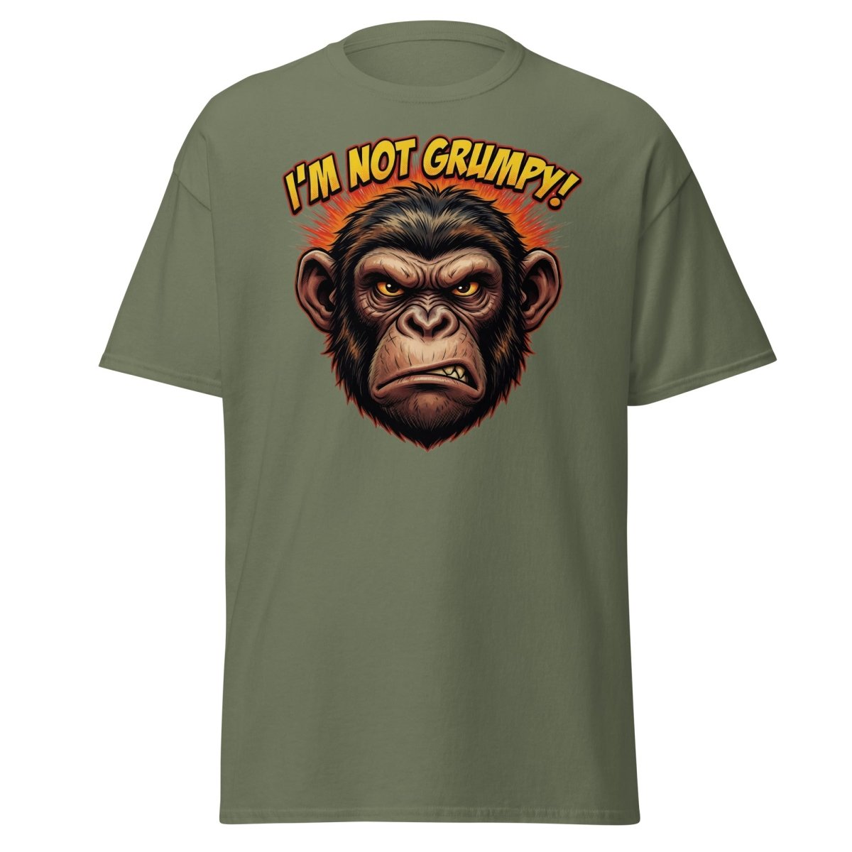 I'm Not Grumpy Monkey T-Shirt | Funny Chimp Tee - Military Green - TeeRipple