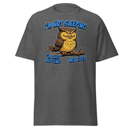 I'm Not Sleeping Owl T-Shirt – Funny Resting My Eyes Tee - Dark Heather - TeeRipple