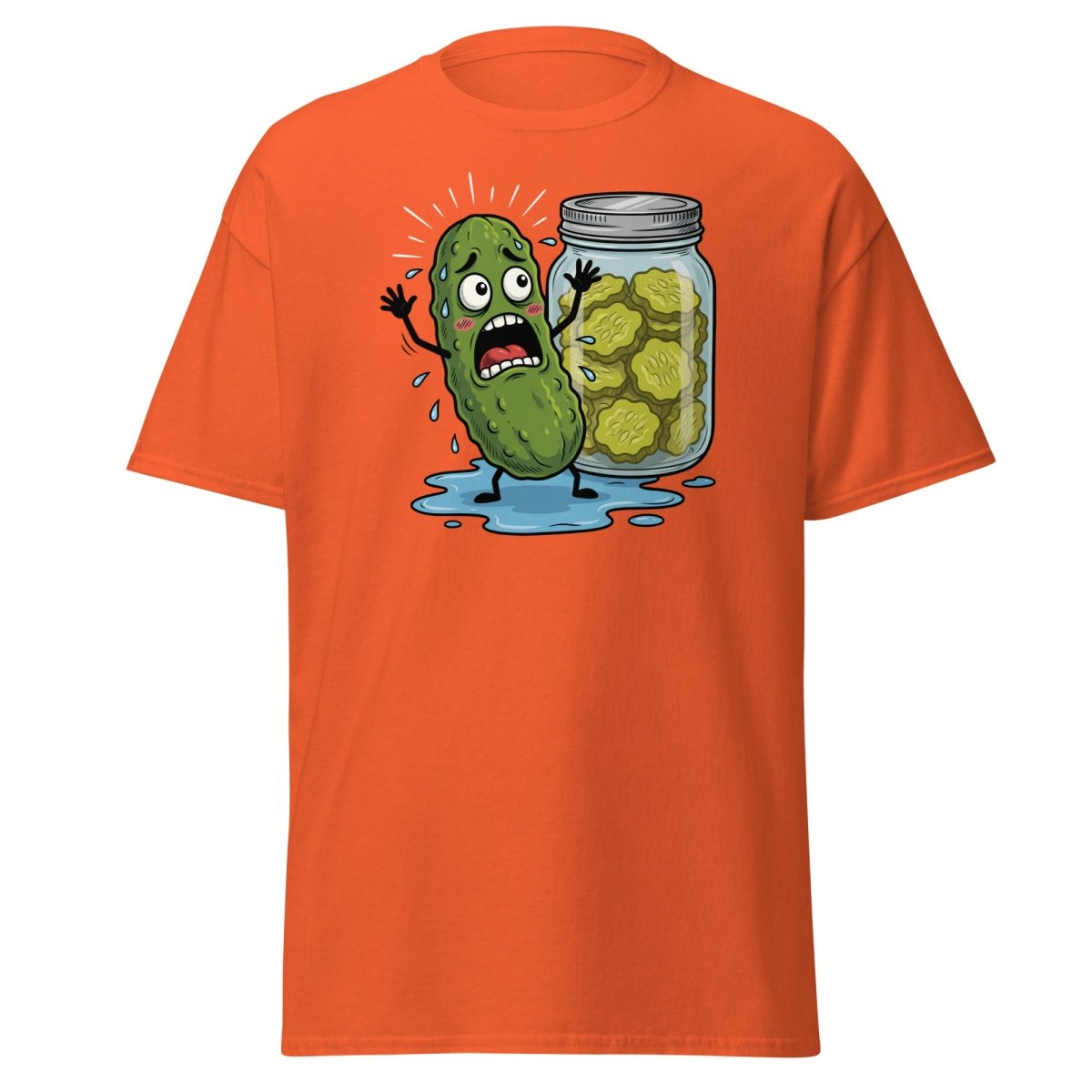 In a Pickle Funny T-Shirt – Panicked Pickle Cartoon Tee - Orange - TeeRipple
