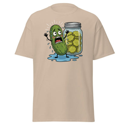 In a Pickle Funny T-Shirt – Panicked Pickle Cartoon Tee - Sand - TeeRipple