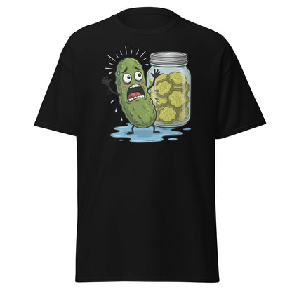 In a Pickle Funny T-Shirt – Panicked Pickle Cartoon Tee - Black - TeeRipple