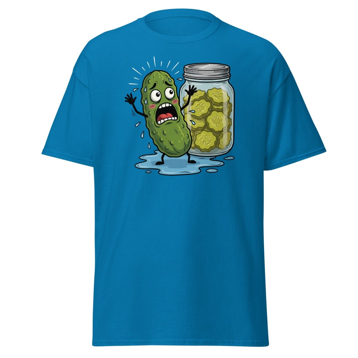 In a Pickle Funny T-Shirt – Panicked Pickle Cartoon Tee - Sapphire - TeeRipple