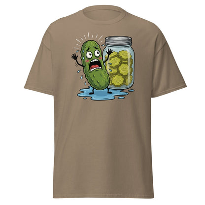 In a Pickle Funny T-Shirt – Panicked Pickle Cartoon Tee - Brown Savana - TeeRipple