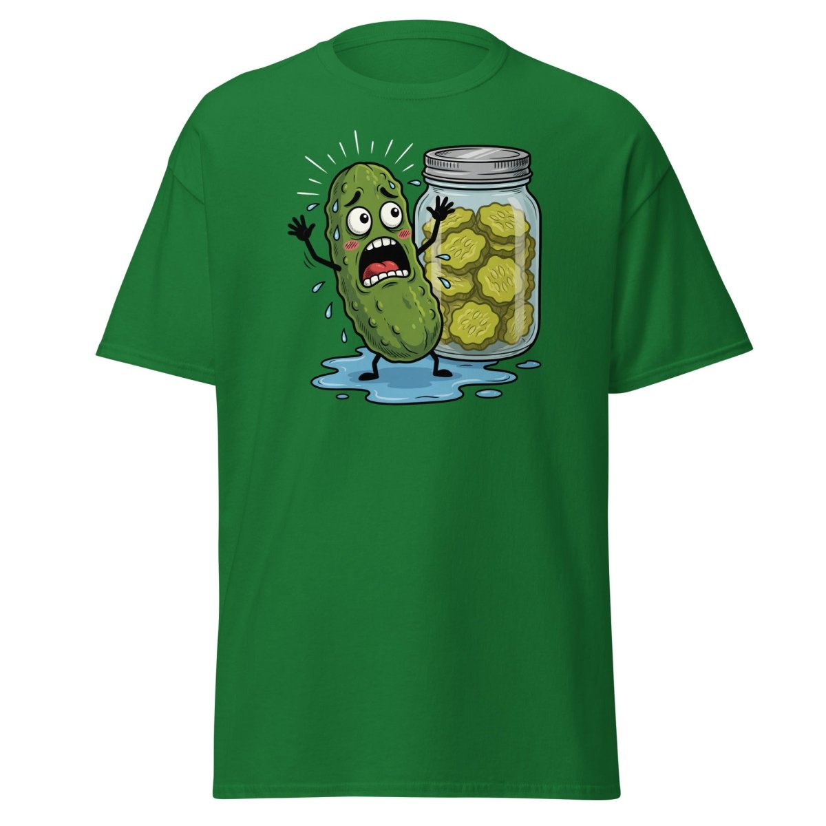 In a Pickle Funny T-Shirt – Panicked Pickle Cartoon Tee - Turf Green - TeeRipple