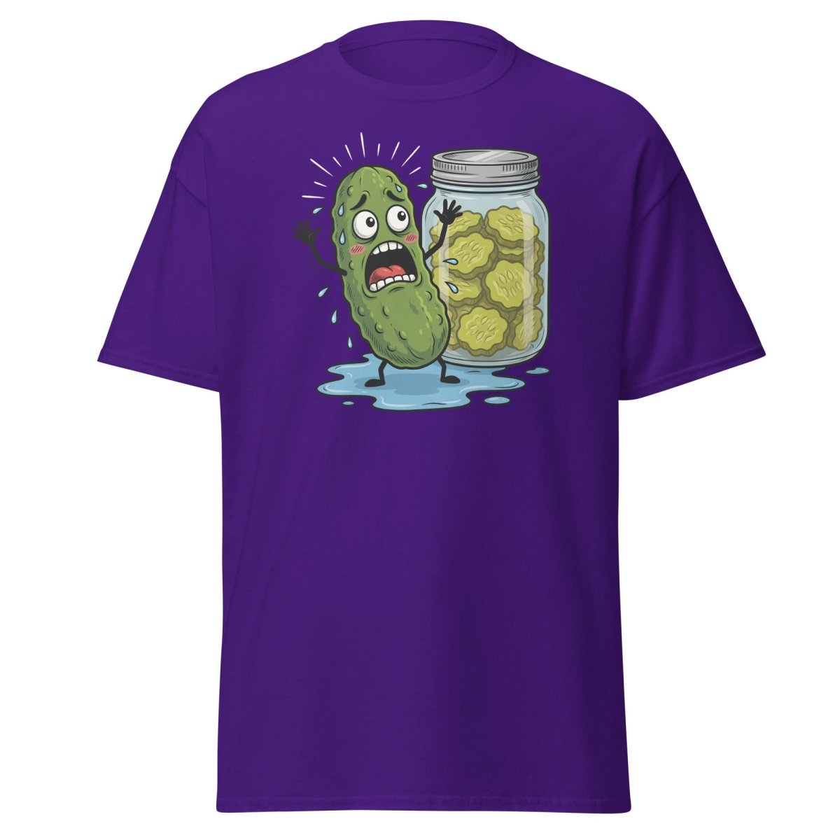 In a Pickle Funny T-Shirt – Panicked Pickle Cartoon Tee - Purple - TeeRipple