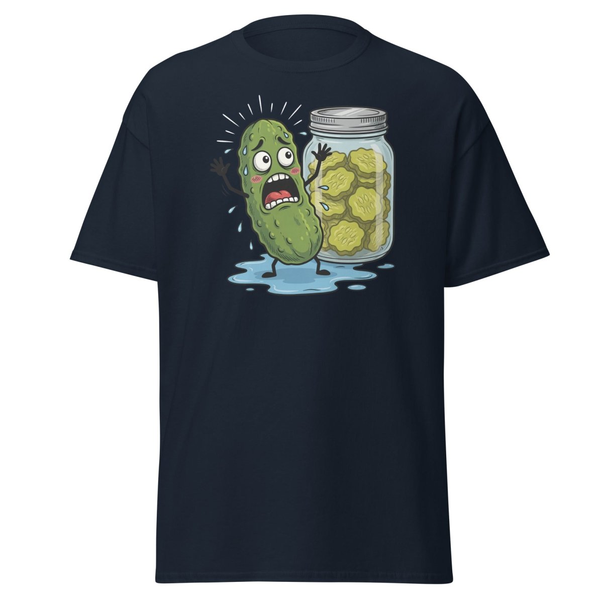 In a Pickle Funny T-Shirt – Panicked Pickle Cartoon Tee - Navy - TeeRipple