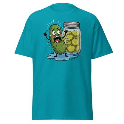 In a Pickle Funny T-Shirt – Panicked Pickle Cartoon Tee - Tropical Blue - TeeRipple