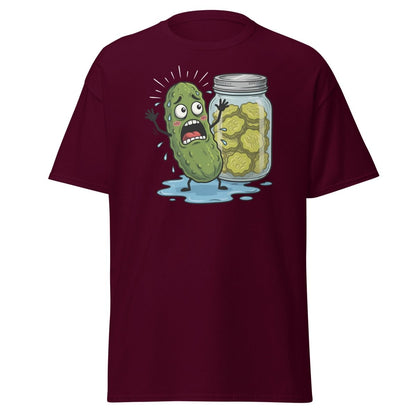 In a Pickle Funny T-Shirt – Panicked Pickle Cartoon Tee - Maroon - TeeRipple