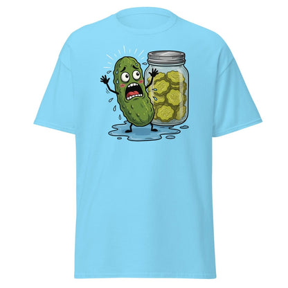 In a Pickle Funny T-Shirt – Panicked Pickle Cartoon Tee - Sky - TeeRipple